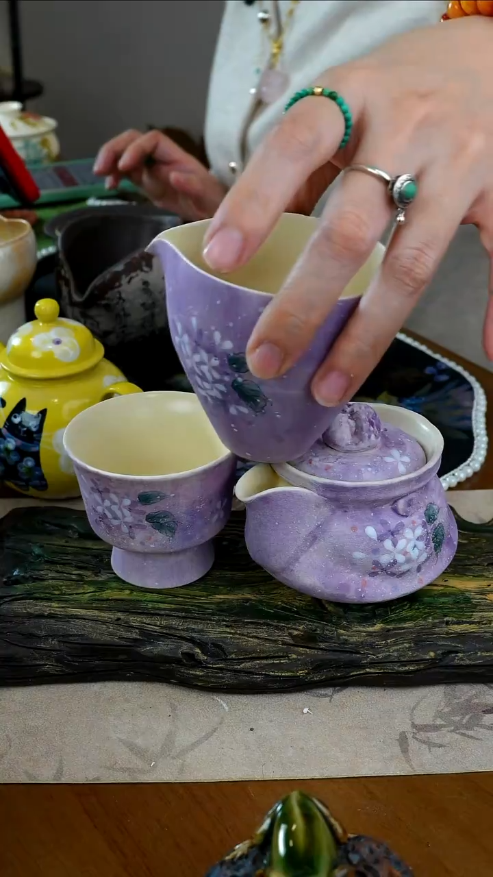 茶瓷物语三件套紫色粉印