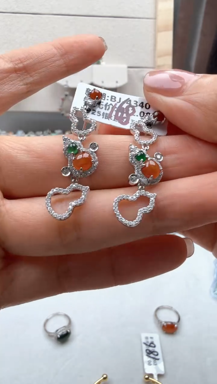 翡翠银S925镶嵌耳饰3号