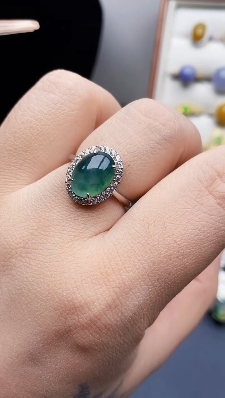 银S925镶嵌戒指翡翠0186