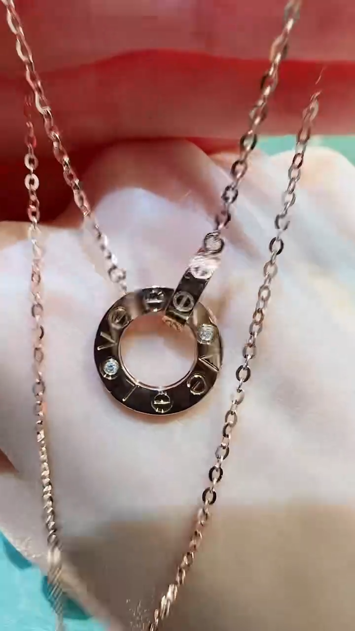 【闪购商品】钻石套链18K金镶嵌18K金钻石双环套链