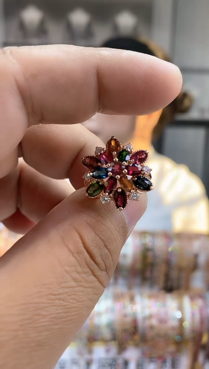 银S925镶嵌戒指碧玺345354345354354