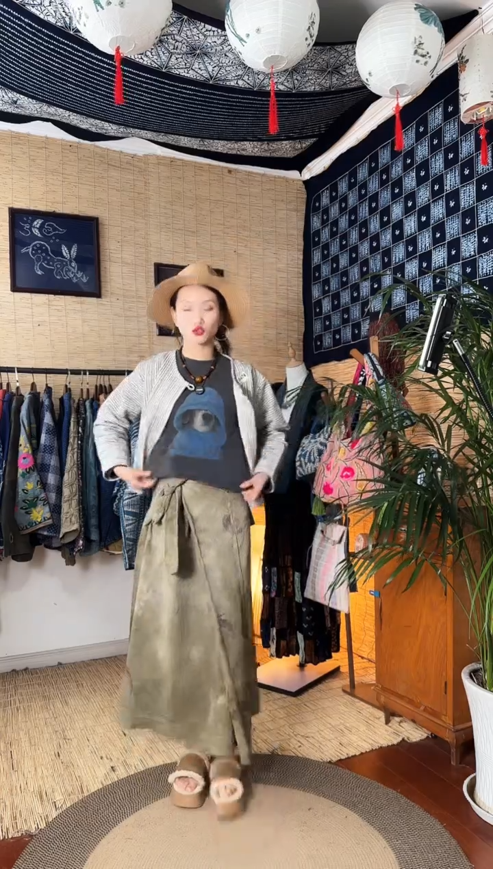 【闪购商品】设计师款绿绑带裙子