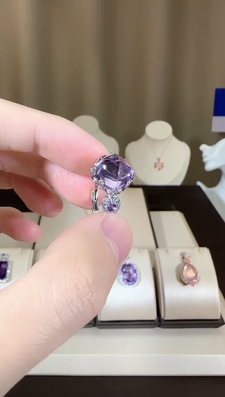 【闪购商品】紫晶戒指银S925镶嵌10mm
