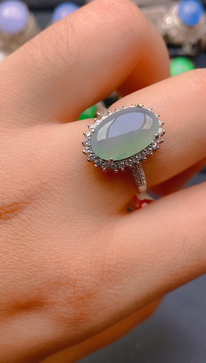 【闪购商品】翡翠戒指银S925镶嵌天然A货翡翠1