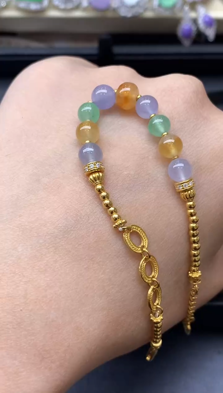 足金镶嵌手链翡翠745-中国好珍宝