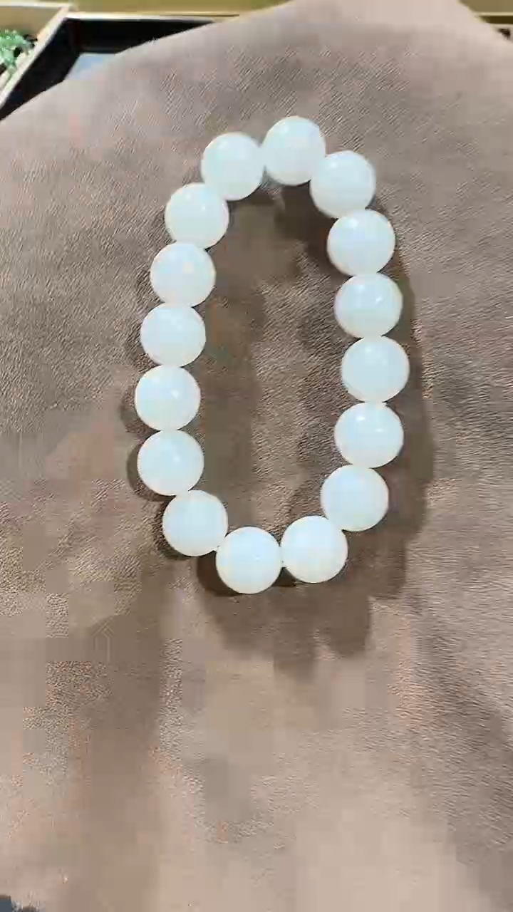 【闪购商品】和田玉手串未镶嵌1314 白玉12mm圆珠手串