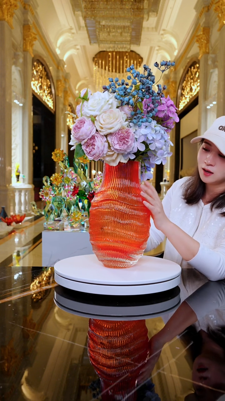 琉璃AJ1010091橙红琉璃花器