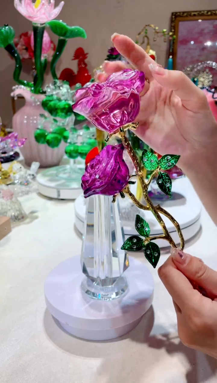 手工艺品琉璃紫色双头玫瑰花