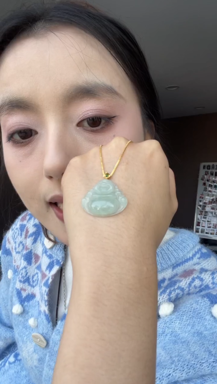 吊坠(不含链)18K金镶嵌翡翠天然缅甸A货翡翠