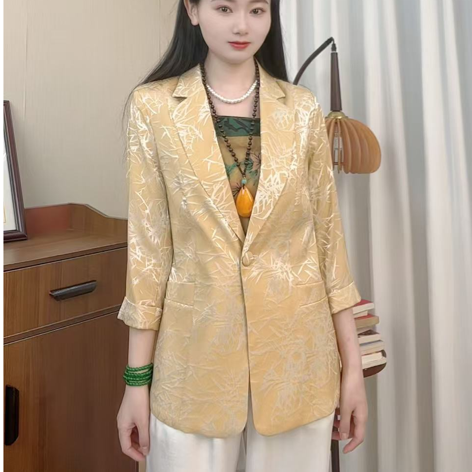 2025春夏新款时尚气质洋气百搭显瘦提花西装外套妈妈装女