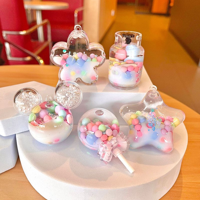 创意亚克力入油流沙瓶夜光白彩珠头棒棒糖亚克力配件挂件
