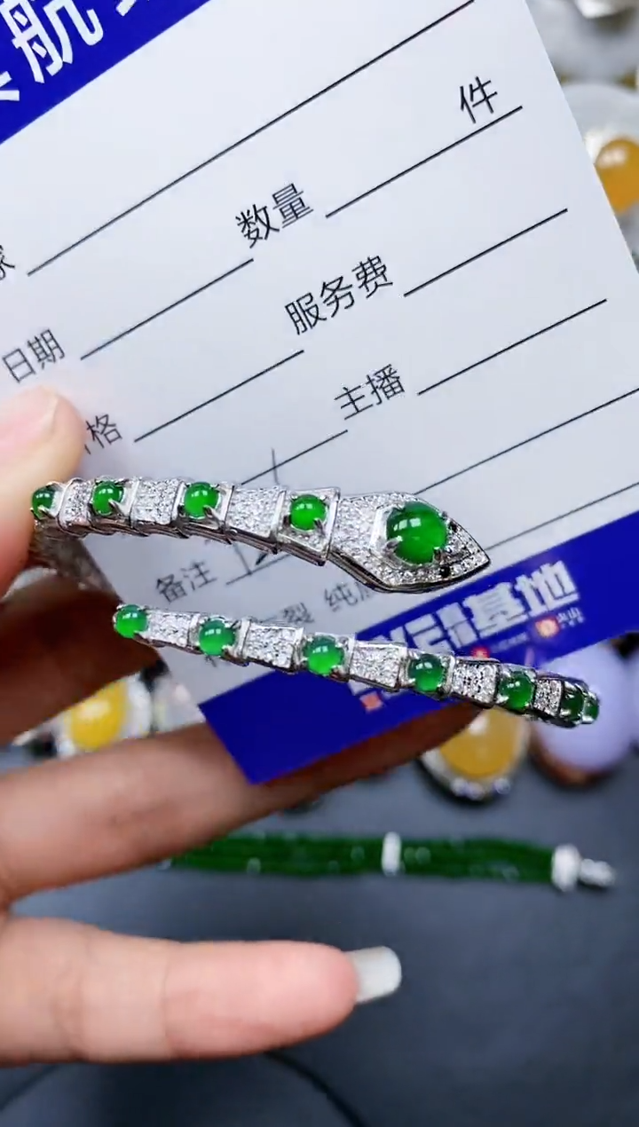 【闪购商品】翡翠手镯银S925镶嵌0728