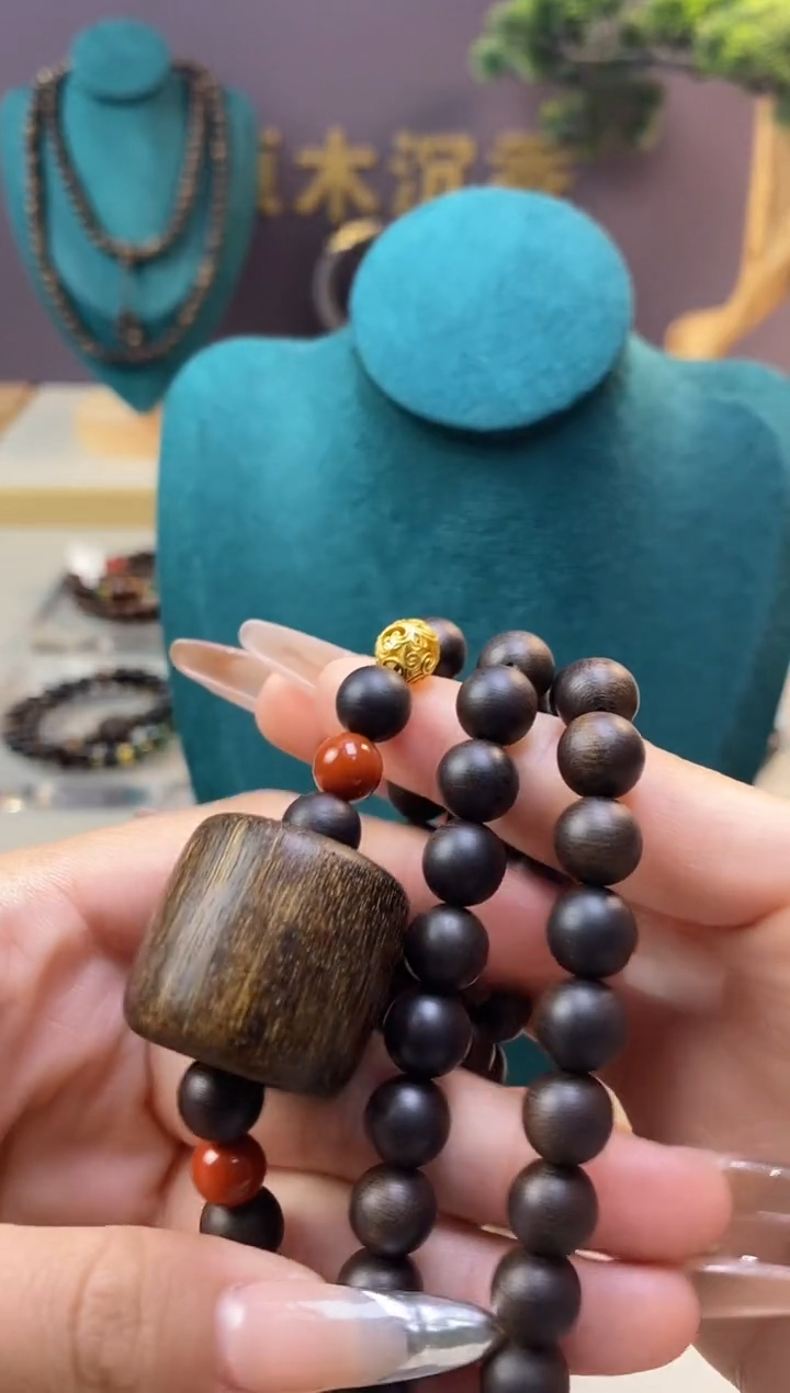 【闪购商品】沉香手串Z玉化紫08+虎斑留疤白棋楠沉香木雕顶珠