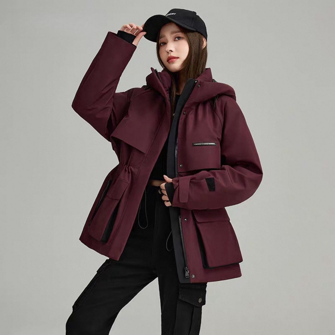 派克工装保暖白鸭绒羽绒服女士2025冬季时尚高级感户外百搭连帽