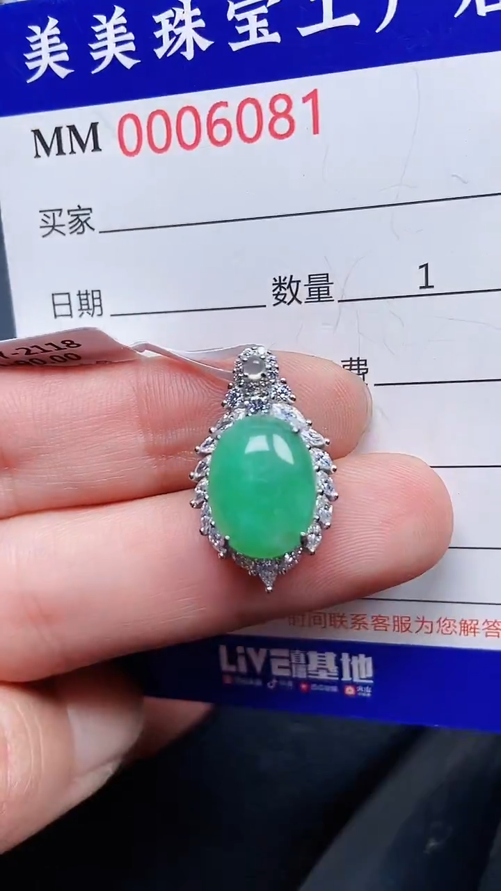 颈饰银S925镶嵌翡翠6081