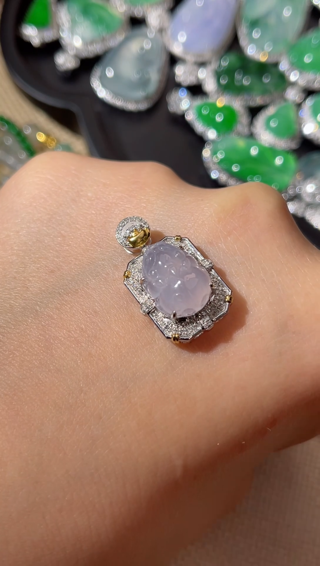 【闪购商品】翡翠吊坠(不含链)18K金镶嵌冰种粉紫貔貅吊坠