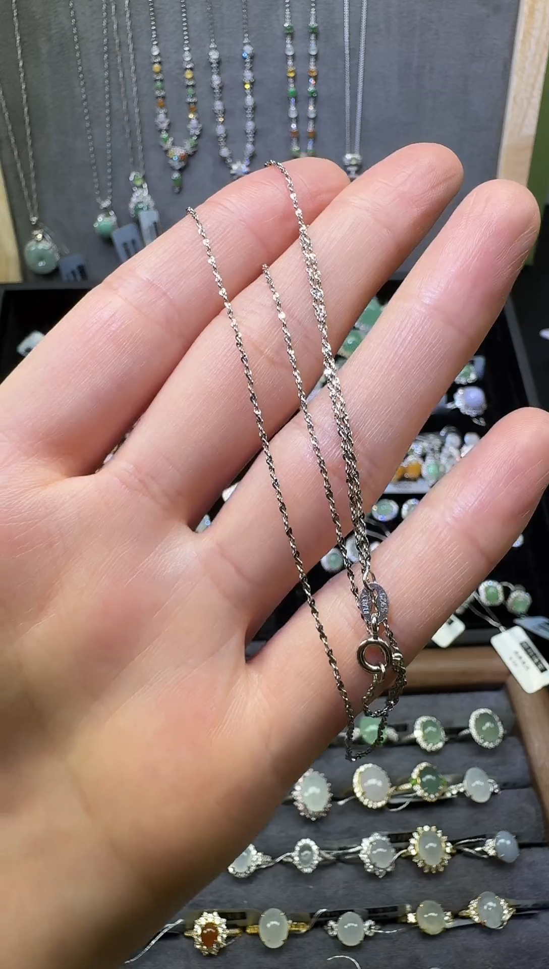 银S925镶嵌戒指翡翠银素链