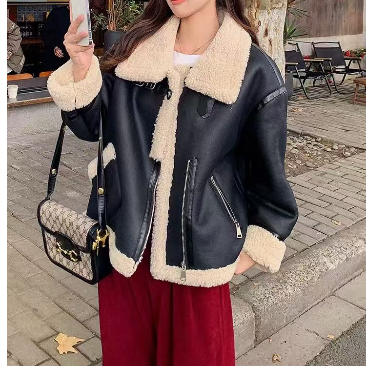韩版机车服毛毛夹克外套