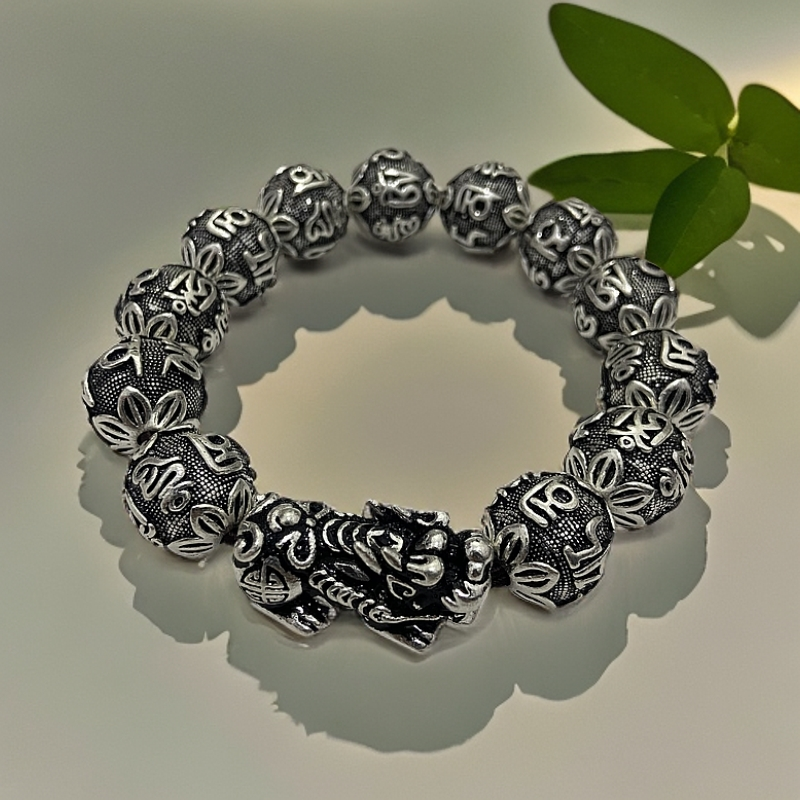 足银手链 百搭貔貅手串足银999轻奢小众做旧经典时尚男款手工复古