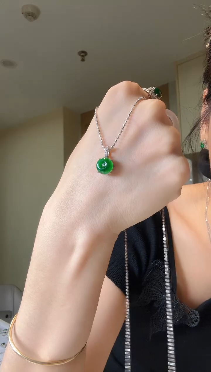 翡翠银S925镶嵌吊坠(不含链)天然翡翠吊坠