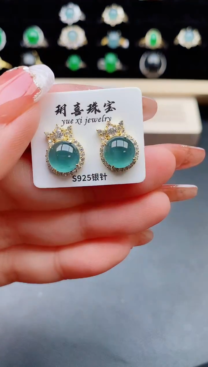 【闪购商品】翡翠耳饰银S925镶嵌50800