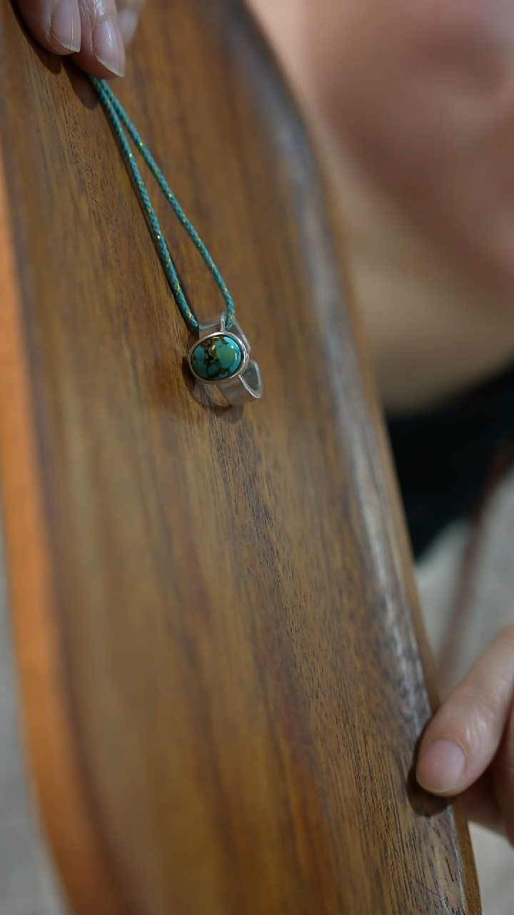 足银镶嵌戒指定制绿松石不退不换(不含绳)YXH-017