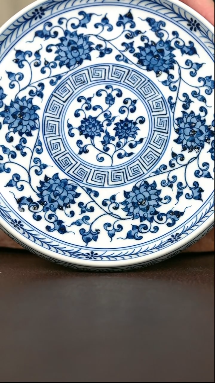 手绘高温现代瓷 气窑  缠枝莲 坡边壶承17.5cm