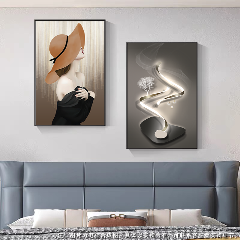 美女两联现代简约餐厅装饰画轻奢艺术个性饭厅床头挂画餐桌餐厅