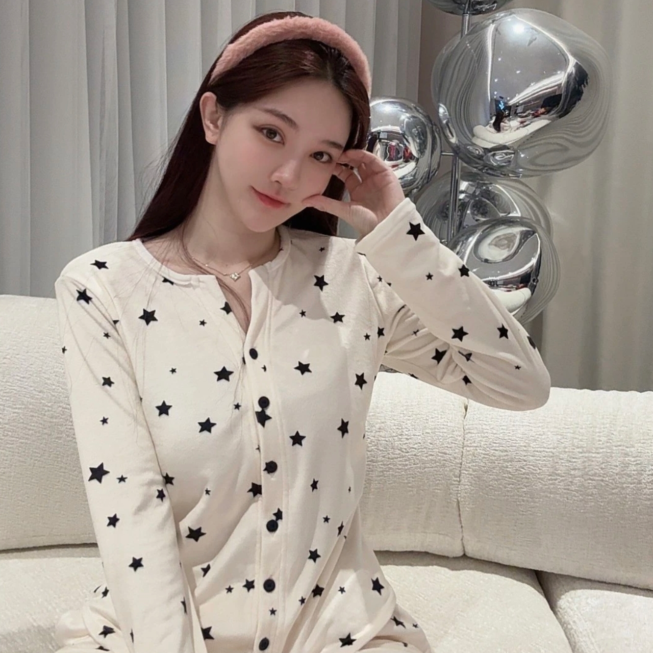 SIEOYJIEA/私迹大榕家大刘eva【白色海岛星】女款气质家居服睡衣