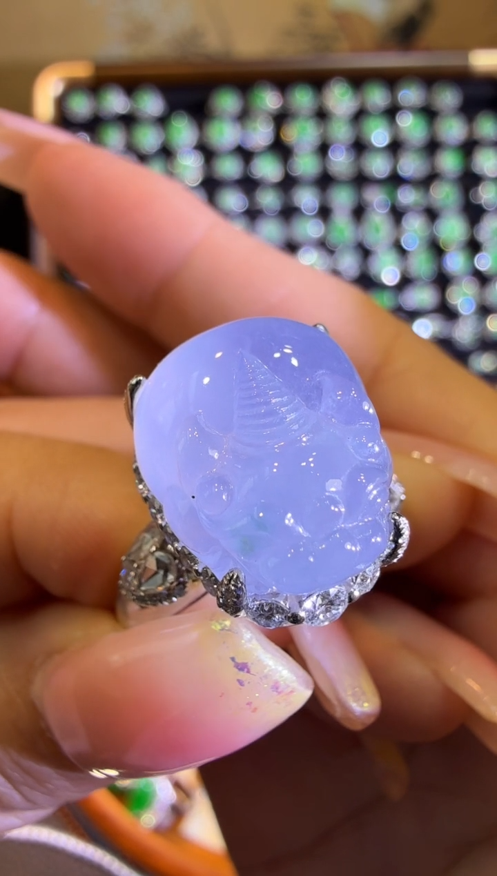 【闪购商品】翡翠戒指18K金镶嵌冰紫貔貅戒指