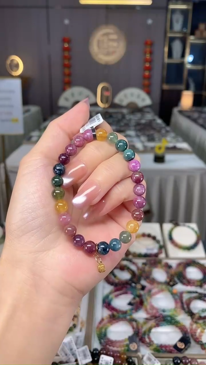 未镶嵌老矿碧玺彩虹单圈手串7mm+碧玺多样性发一条hon