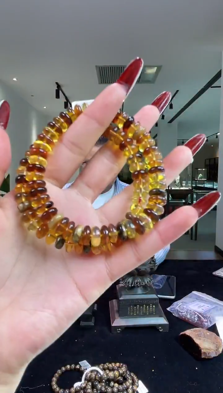 琥珀颈饰未镶嵌缅甸琥珀多宝算盘珠手串多样性发其一