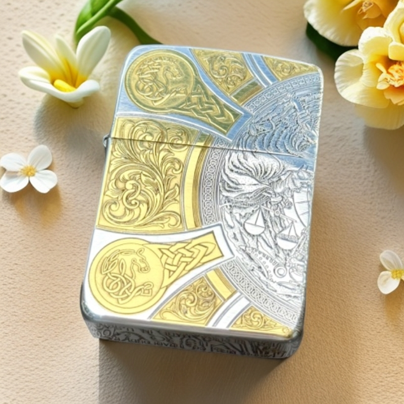 ZIPPO花纹手雕镜面双面银色打火机天启四骑士镀银双色1941DYJ1