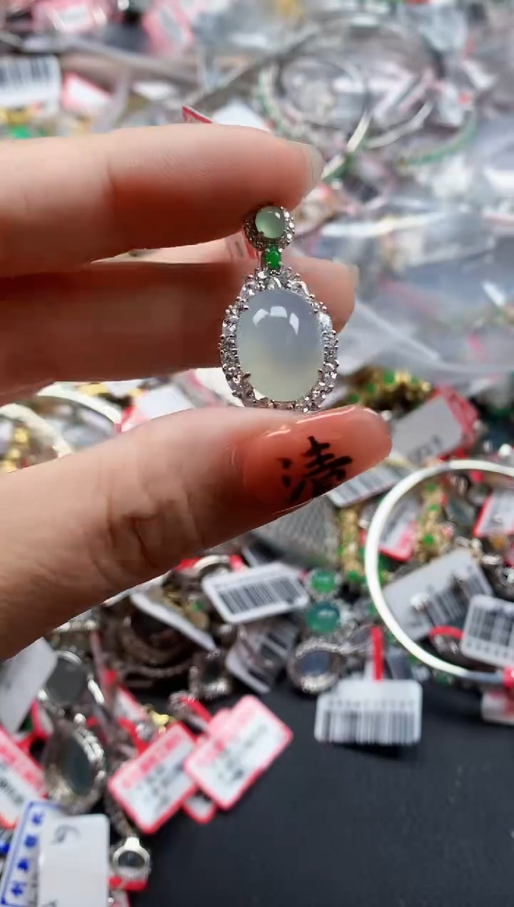 银S925镶嵌戒指翡翠天然A货缅甸翡翠