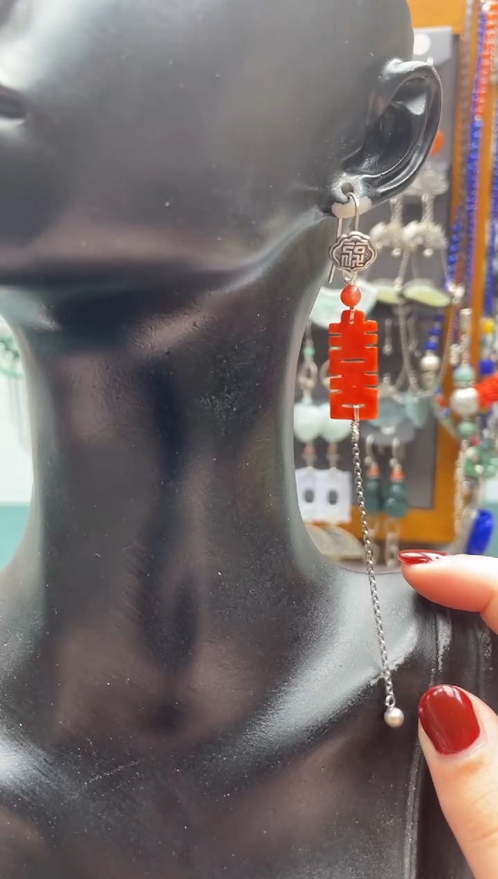 【闪购商品】翡翠耳饰银S925镶嵌饰品