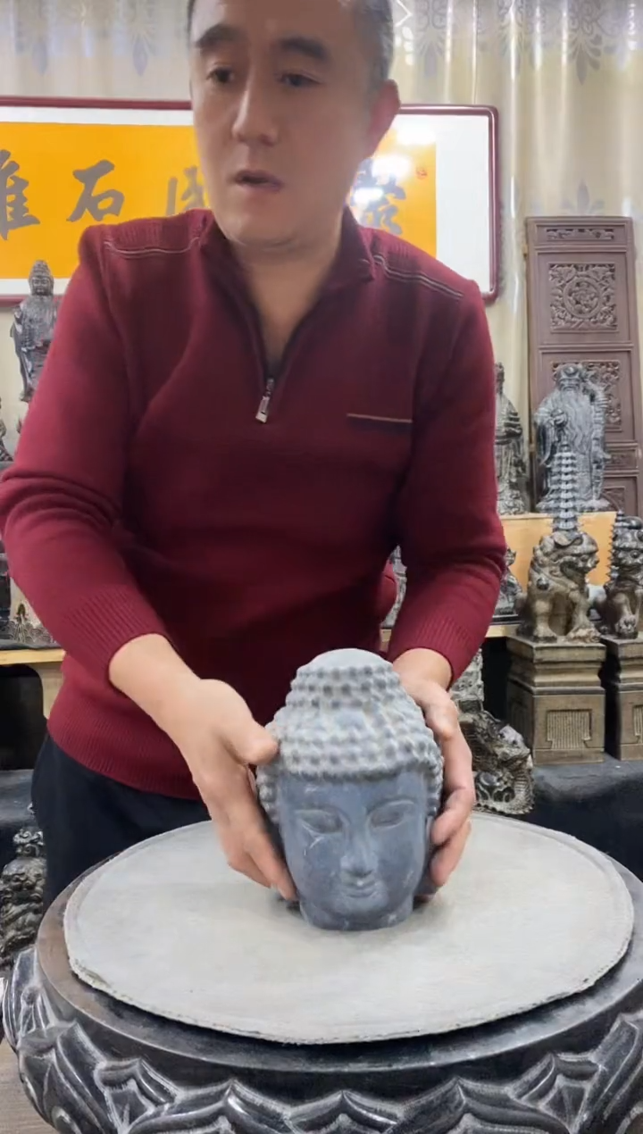 石材山西青石佛头高度18厘米