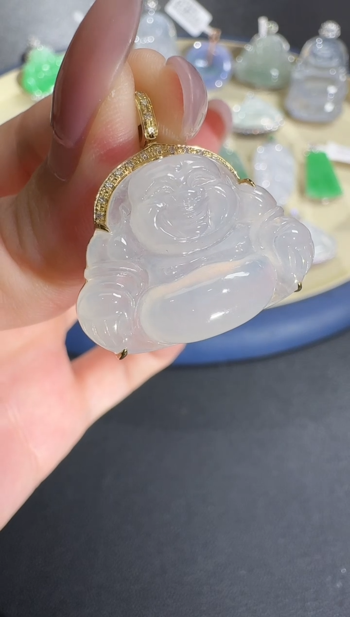 翡翠18K金镶嵌吊坠(不含链)【源头工厂】钻石镶嵌