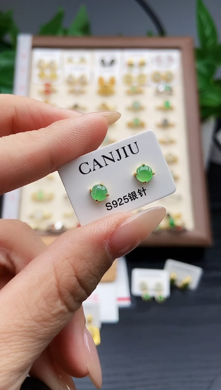 银S925镶嵌翡翠耳饰12