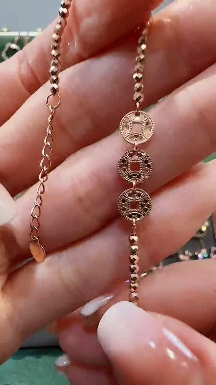 【闪购商品】18K金手链18K金爆闪铜钱手链