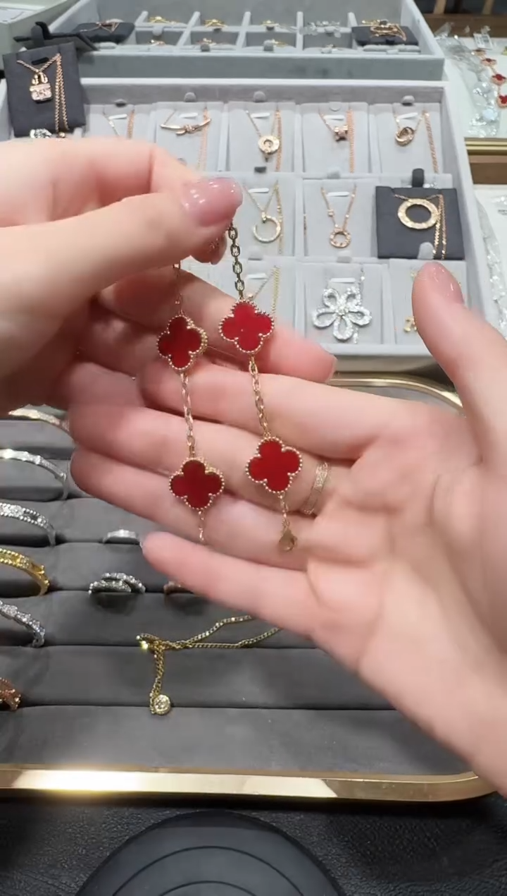 玛瑙/玉髓手链18K金镶嵌红色k黄五花手链GHJ