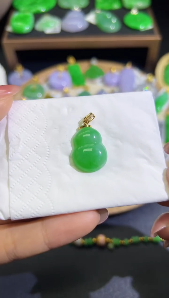 【闪购商品】翡翠颈饰18K金镶嵌Q缅料A货翡翠/支持复检/一件