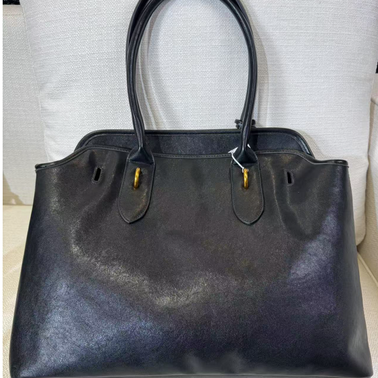 16手工大公文包时尚百搭女包黑色单肩手提斜挎包