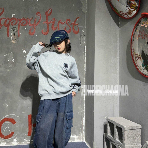 M+潮童秋冬潮牌欧美风外套厚款男女通用宽松印花卫衣亲子26031