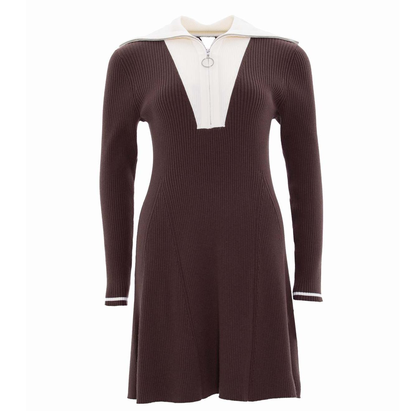 【粉丝专属】拉链撞色设计师可拆卸领轻盈连衣裙时尚修身翻领