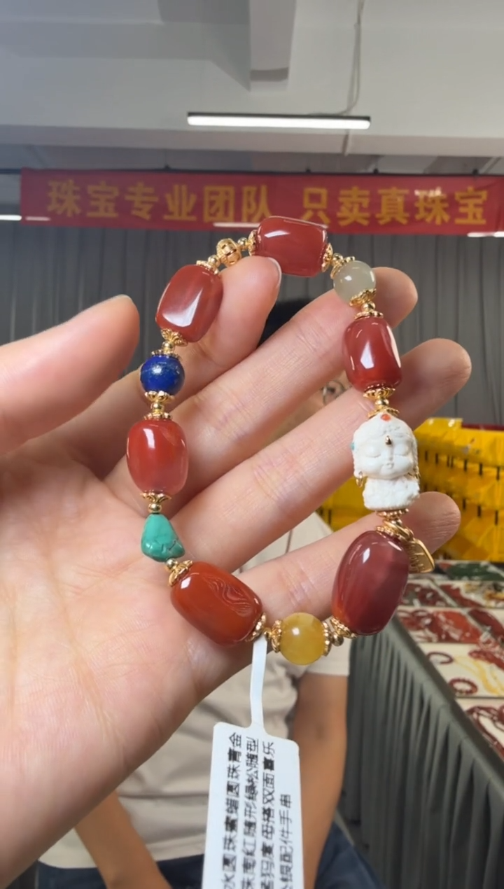 手串银S925镶嵌南红玛瑙随型银配件手串