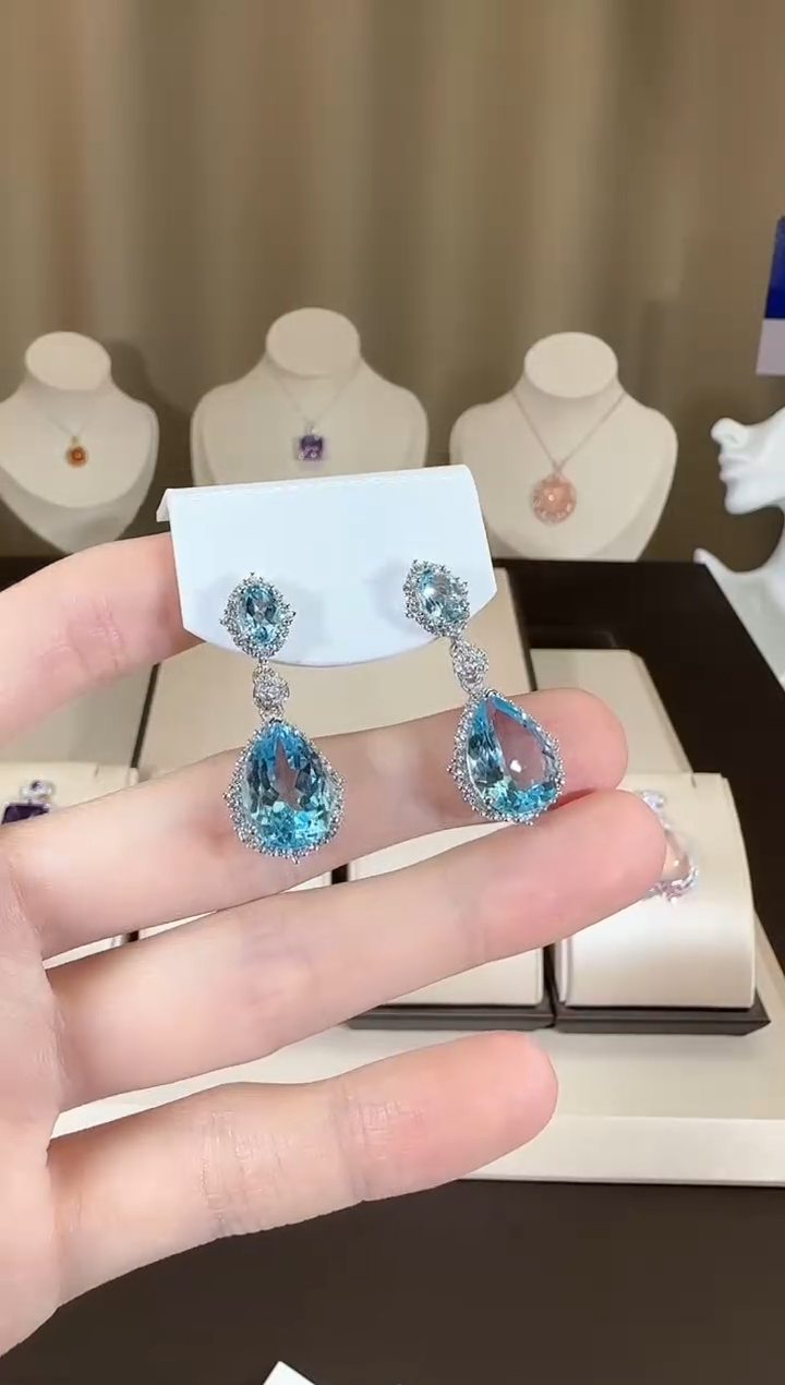 【闪购商品】托帕石耳饰银S925镶嵌10*15mm