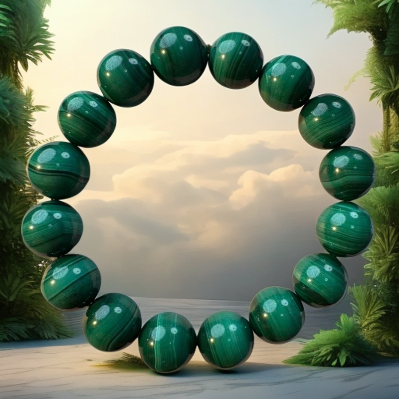 千层纹清晰绿色孔雀石男女情侣国风手串