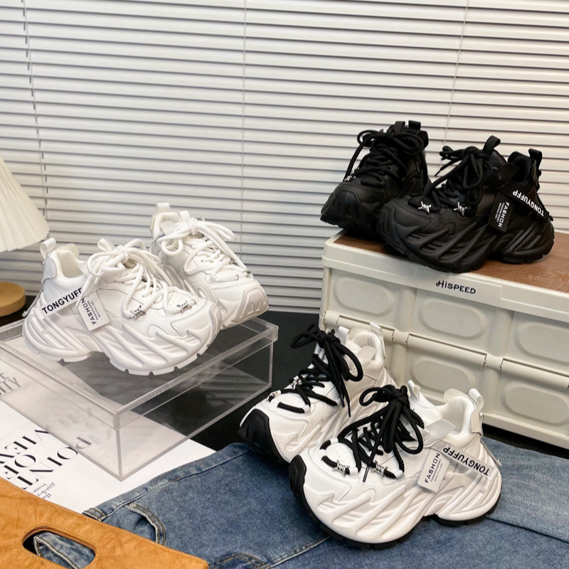 【卫】厚底增高厚底水钻蜘蛛绑带老爹鞋女2025秋季新款休闲运动鞋