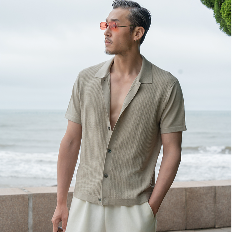 特叔夏季男士全开衫 针织透气T恤  休闲百搭春夏商务休闲时尚半袖