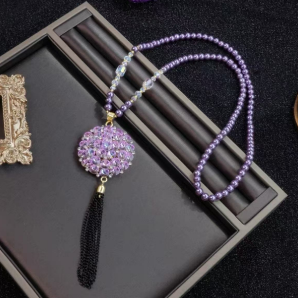 非金属仿珍珠项链 女款流苏项链x769气质手工轻奢时尚紫色百搭